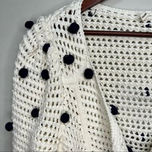 Anthropologie Moth Pom Pom Dot Full Zip Cream Cotton Cardigan Size Small - Picture 6 of 12
